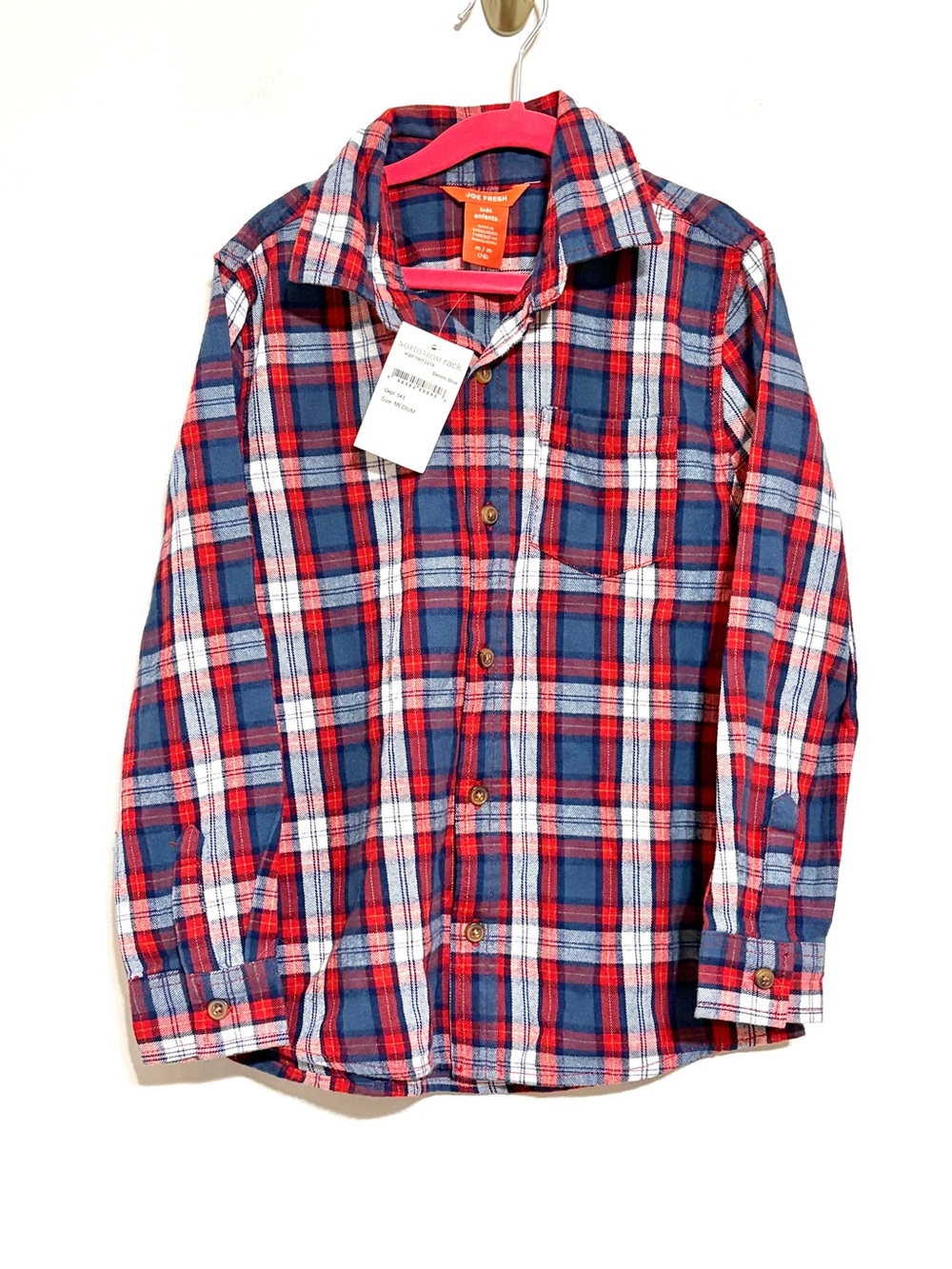 Joe Fresh Kids Red & Blue Plaid Button-Up Flannel Long Sleeve Shirt NEW Medium